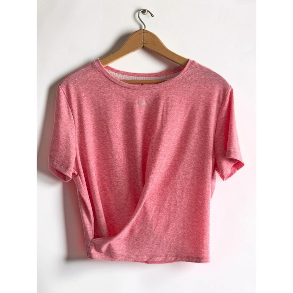 Nike Dri-FIT Pink Heathered Wrap Front Crop Top Womens Large Short Sleeve Swoosh